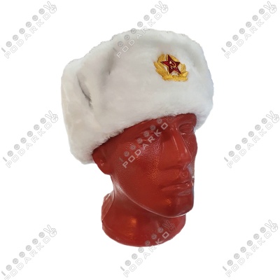 Шапка-ушанка с кокардой белая, 41862B