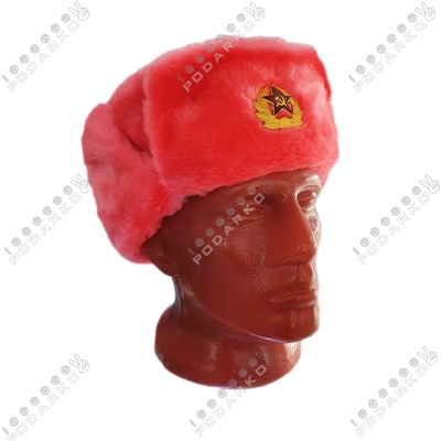 Шапка-ушанка с кокардой розовая, 41862D